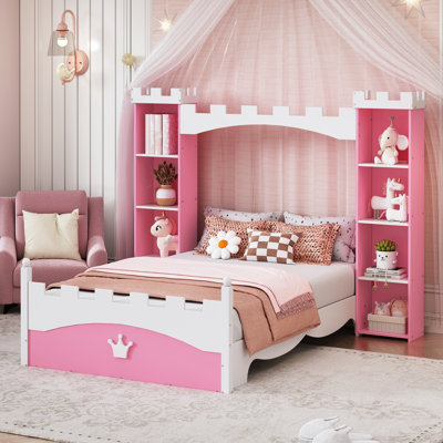 Castle-Shaped Wooden Bed With Storage Shelf, Dreamy Twin Size Platform Bed For Kids Bedroom, by Gemma Violet