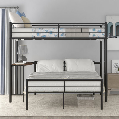 Twin Over Full Metal Bunk Bed With Desk, Ladder And Quality Slats For Bedroom, Metallic by Isabelle & Max