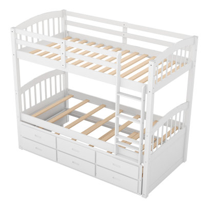 Twin Over Twin Wood Bunk Bed With Trundle And Drawers, by Harriet Bee