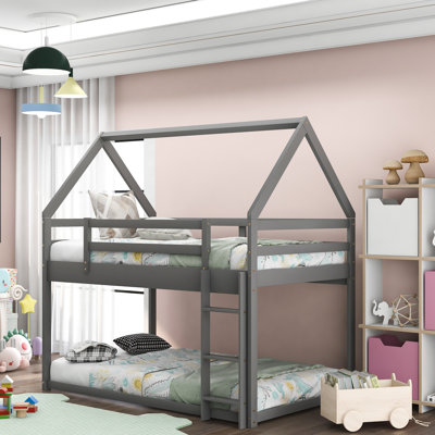 Twin Over Twin Low Bunk Bed, House Bed With Ladder , by Harper Orchard