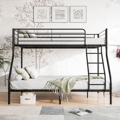 Heavy Duty Twin-Over-Full Metal Bunk Bed, Easy Assembly With Enhanced Upper-Level Guardrail, Black by Isabelle & Max