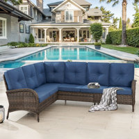 Valierius L-Shaped Outdoor Sectional Sofa Set, PE Wicker Couch With Water-Resistant Olefin Cushions by Red Barrel Studio