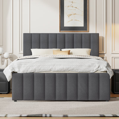 Size Upholstered Platform Bed With Size Trundle And 3 Drawers, Linen Fabric, by Latitude Run