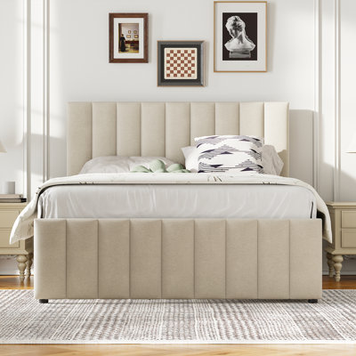 Size Upholstered Platform Bed With Size Trundle And 3 Drawers, Linen Fabric, by Latitude Run