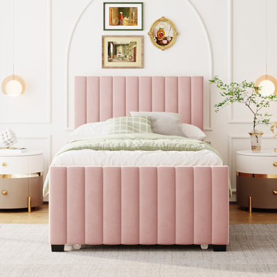 Size Velvet Upholstered Platform Bed With Size Trundle, by Latitude Run