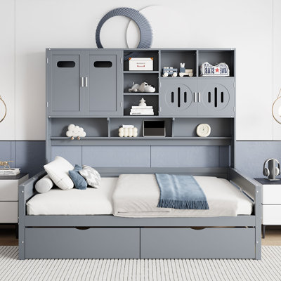 Size Wooden Daybed With 2 Drawers, And All-In-One Cabinet And Shelf, by Wildon Home