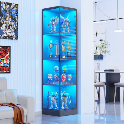 4-Tier Corner Display Cabinet with 3 Color Light, Display Case for Playroom, Bedroom by Wrought Studio
