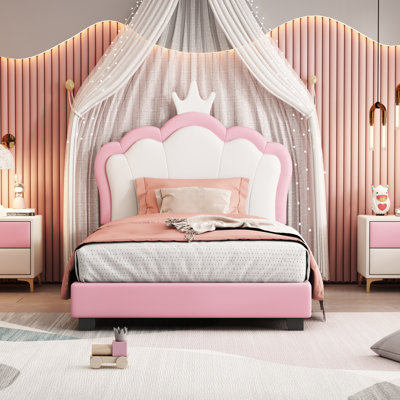 Size Upholstered Princess Bed With Crown Headboard,Size Platform Bed With Headboard And Footboard by Rosdorf Park