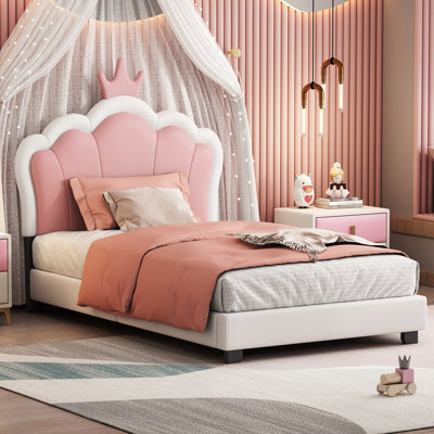 Size Upholstered Princess Bed With Crown Headboard,Size Platform Bed With Headboard And Footboard by Rosdorf Park