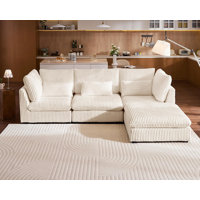 Cloud Sofa Sectional Oversized Modular Sofa,120" 4 Seater Corduroy Wide Seat Sectional with Reversible Chaise,Big Sleeper Sofa Bed with Ottoman by Everly Quinn
