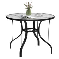 38" Round Patio Table with Umbrella Hole, Outdoor Dining Table Tempered Glass Metal Frame Bistro Table, for Deck, Yard, Balcony, Lawn, Pool, Black by Ebern Designs