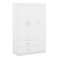 3 Doors Wardrobe Clothes Organizer With 2 Drawers, Closet Organizer With Hanging Rail And 3 Shelves by Latitude Run