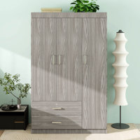 3 Doors Wardrobe Clothes Organizer With 2 Drawers, Closet Organizer With Hanging Rail And 3 Shelves by Latitude Run