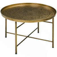 Nicholas 24" Round Coffee Table With Hammered Tray Top, Vintage Metal Center Table For Living Room, Bedroom, Side Table by Mercer41
