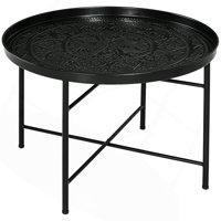 Nicholas 24" Round Coffee Table With Hammered Tray Top, Vintage Metal Center Table For Living Room, Bedroom, Side Table by Mercer41