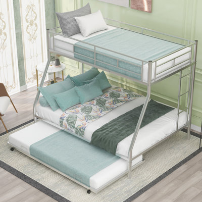 Bed With Sturdy Steel Frame, Bunk Bed With Trundle, Two-Side Ladders by Isabelle & Max