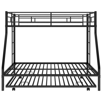 Bed With Sturdy Steel Frame, Bunk Bed With Trundle, Two-Side Ladders by Isabelle & Max