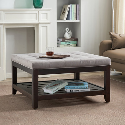33.5" Wide Tufted Square Cocktail Ottoman With Storage Tray by Lark Manor