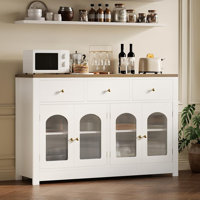 Farmhouse Buffet Sideboard Cabinet With 4 Doors And 3 Drawers, Kitchen Cabinet With Adjustable Shelf by Latitude Run