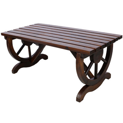 Outdoor Rustic Wooden Bench with Wagon Wheel Legs, 2 People Outdoor Bench Garden Bench Front Porch Furniture Patio Lawn Yard Park, Indoor and Outdoor by Millwood Pines