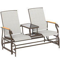 2 Person Outdoor Glider Bench, Patio Swing Glider Chair Loveseat with Breathable Mesh, Table, Steel Frame for Garden, Backyard, Porch by Lark Manor