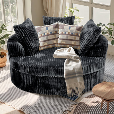 59 Inch Chaise Lounge Chair Indoor, No Assembly Required Round Corduroy Chaise Lounge Sofa Bed With Throw Pillows And Backrest, Plush Sleeper Chair Be by Latitude Run