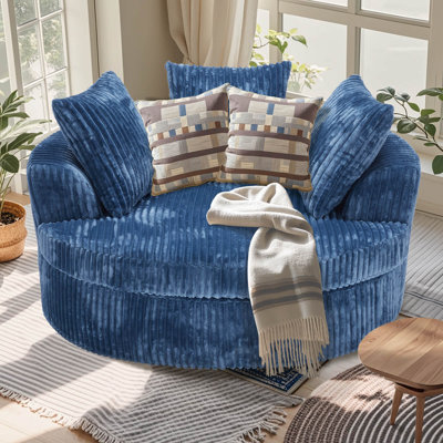 59 Inch Chaise Lounge Chair Indoor, No Assembly Required Round Corduroy Chaise Lounge Sofa Bed With Throw Pillows And Backrest, Plush Sleeper Chair Be by Latitude Run