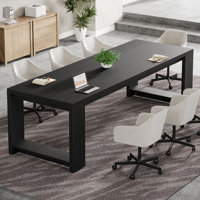 7 ft Modern Rectangle Meeting Room Desk for Boardroom, Home Office Oak Conference Table for 6 to 8 People by Millwood Pines