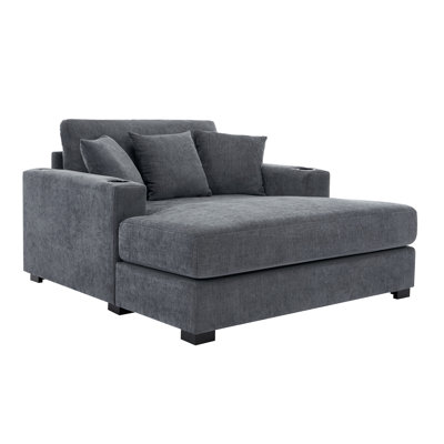 55" Oversized Chaise Lounger Modern Style Sofa Couch ,With Pillows, Charge Station & Cup Holders, Chenille Fabric by Hokku Designs