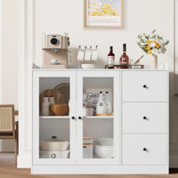 Storage Cabinet With Glass Doors And Shelves, 43" Coffee Bar Cabinet With 3 Drawers,Sideboard Buffet Cabinet With Storage,Buffet Table For Kitchen, En