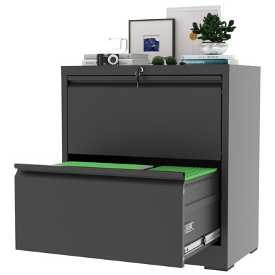 2 Drawer Lateral File Cabinet with Lock - Home Office Storage for Letter/Legal/F4/A4 Hanging Files - Requires Assembly by Inbox Zero