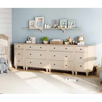 Kids Dressers With Charging Station, Dresser For Bedroom With 8 Drawers And 2 Storage Cabinet, Light Beige by Darby Home Co