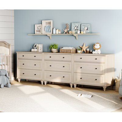 Scarlett Kids Dressers With 9 Wide Chest Of Drawers, Large Wood Baby Dressers For Living Room, Nursery, Hallway by Charlton Home