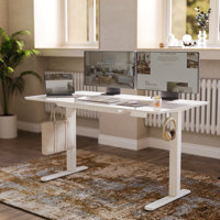 Electric Height Adjustable Standing Desk with Glass Top and Drawer Storage by Inbox Zero
