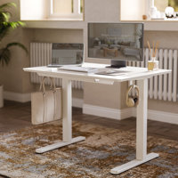 Electric Height Adjustable Standing Desk with Glass Top and Drawer Storage by Inbox Zero