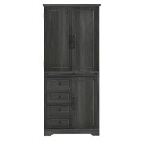Farmhouse-Style Sliding Door Kitchen Pantry Cabinet with Adjustable Shelves and Drawers