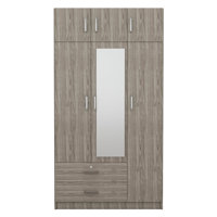 3 Doors Closet Wardrobe With 2 Drawers And Top Cabinet, Wooden Armoire Wardrobe Closet With Hanging Rod by Latitude Run