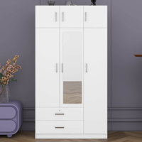 3 Doors Closet Wardrobe With 2 Drawers And Top Cabinet, Wooden Armoire Wardrobe Closet With Hanging Rod by Latitude Run