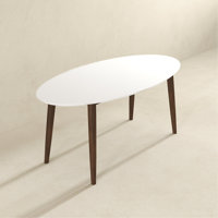 Hera Mid Century Modern Style Solid Wood Walnut Oval Dining Table by Ivy Bronx