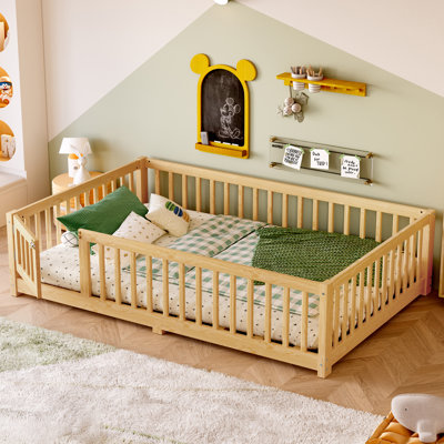 Iyania Kids Platform Floor Bed With Safety Guardrails And Door For Bedrooms by Harriet Bee