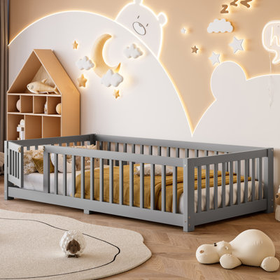 Iyania Kids Platform Floor Bed With Safety Guardrails And Door For Bedrooms by Harriet Bee