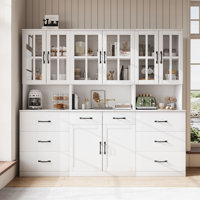 71" H X 78.7" W Kitchen Pantry With Bookcases, Glass Door Kitchen Hutch With Drawer And Spacious Countertops(BEB) by Hokku Designs