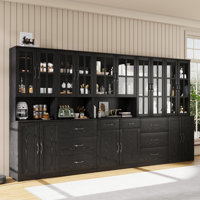 71" H X 126" W Kitchen Pantry With Bookcases, Glass Door Kitchen Hutch With Drawer And Spacious Countertops(ABCDE) by Hokku Designs