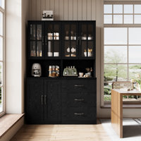 71" H X 47.2" W Kitchen Pantry With Bookcases, Glass Door Kitchen Hutch With Drawer And Spacious Countertops(AB) by Latitude Run