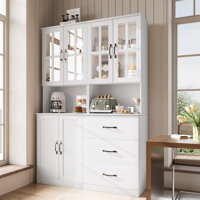 71" H X 47.2" W Kitchen Pantry With Bookcases, Glass Door Kitchen Hutch With Drawer And Spacious Countertops(AB) by Latitude Run