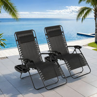 Zero Gravity Chair Set of 2, Outdoor Folding Lounge W/Detachable Headrest & Holder Tray, Adjustable Textilene Lawn Reclining, No Assembly Required, fo by Arlmont & Co.