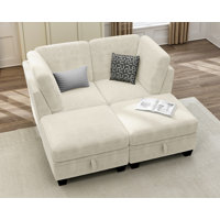 4 Seater Corduroy Modular Sectional Couch with Ottoman Chaise,L Shaped Sleeper Sofa for Living Room, Apartment,Loveseat Sofa by Ebern Designs