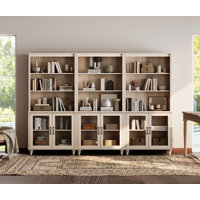Scarlett Bookcase With Doors Set Of 3, 5 Tier Bookshelf, Tall Book Case Shelf With Glass Storage Cabinets, Large Wood Bookcases Farmhouse Bookshelves by Charlton Home