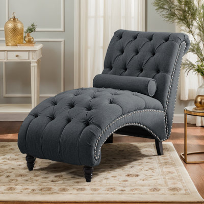 Button-tufted Chaise Lounge Chair, Sofa Chaise Chair Indoor With Nailhead Trim, Support Pillow And Wood Legs, Leisure Sofa Recliner For Bedroom Living by Charlton Home