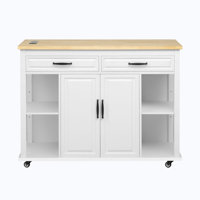 47 inch Kitchen Island with Extendable Dining Table, Rubber Wood Veneer Kitchen Table with Internal Storage Rack, Power Outlet, Kitchen island with St by Gracie Oaks